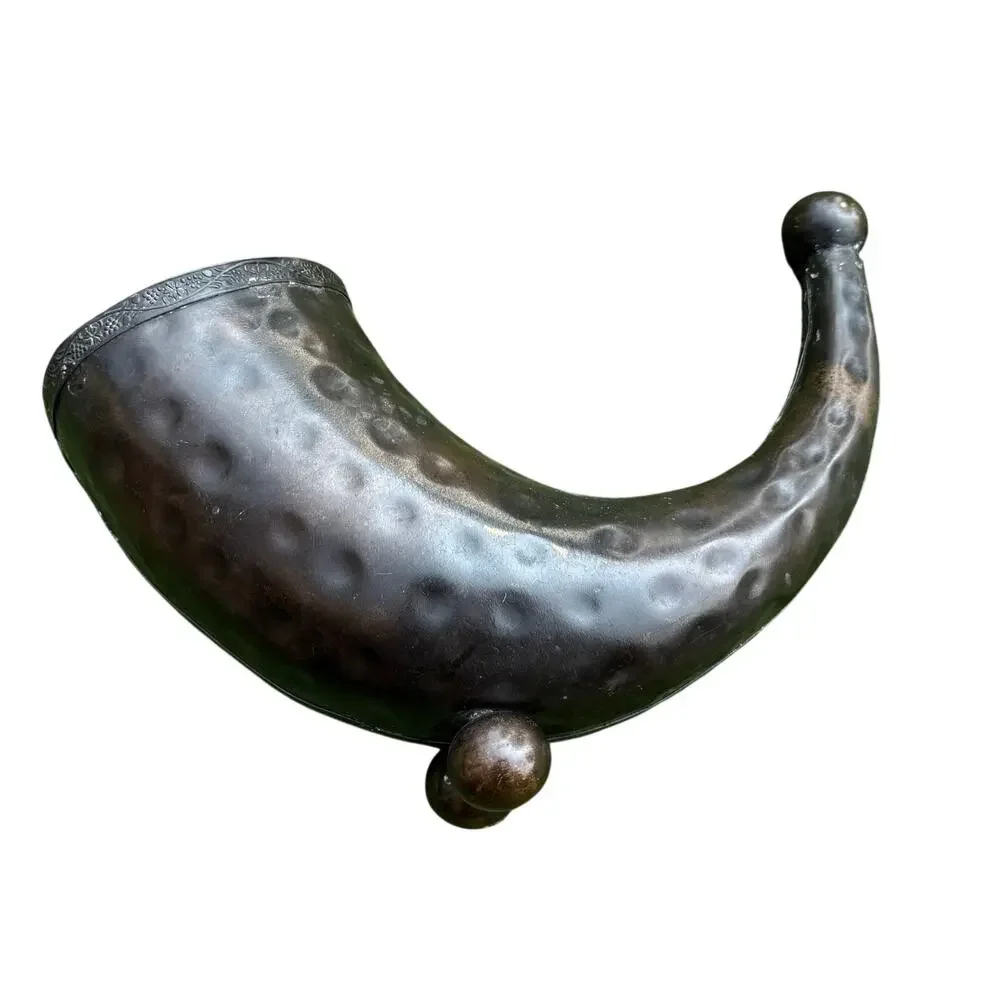 Vintage Copper Cornucopia Centerpiece Vase Grapevine Embossed Horn of Plenty